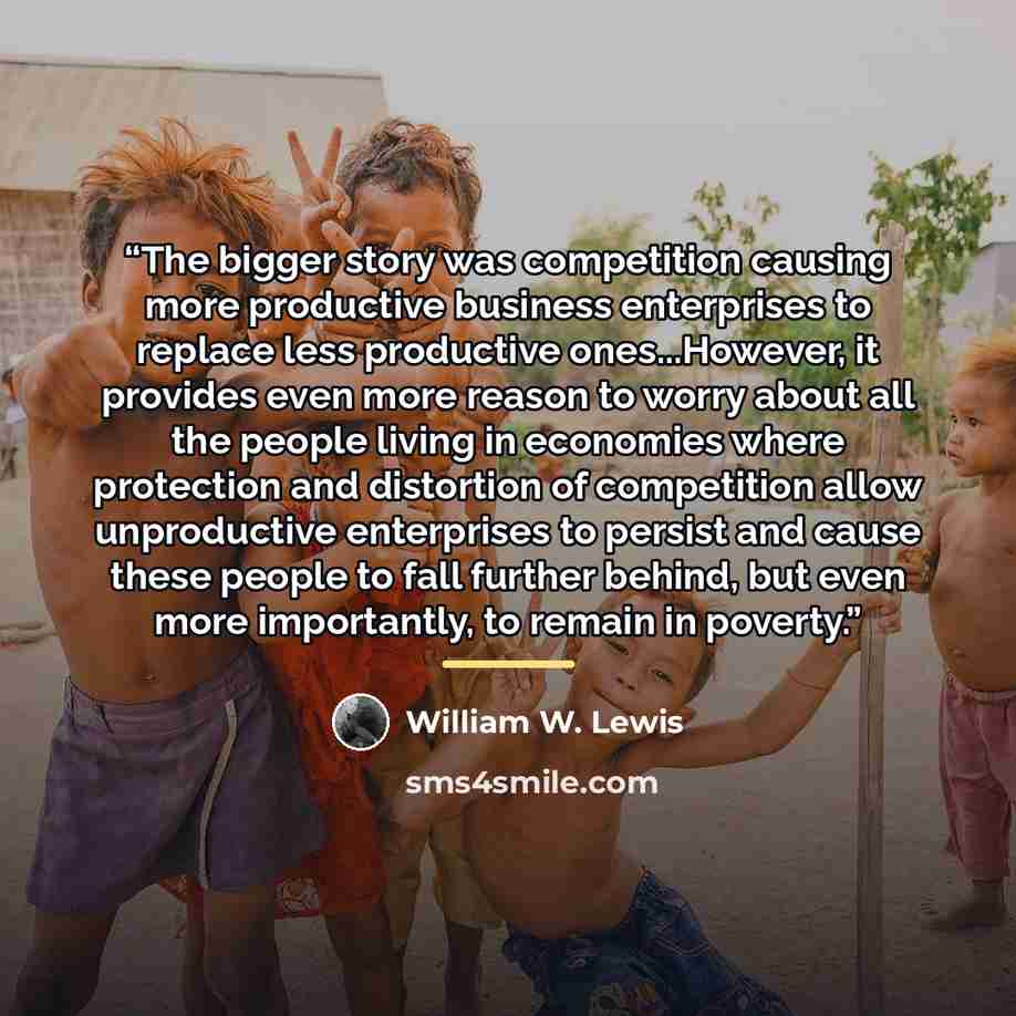 “The bigger story was competition causing more productive business enterprises to replace less productive ones...However, it provides even more reason to worry about all the people living in economies where protection and distortion of competition allow unproductive enterprises to persist and cause…” quote by William W. Lewis