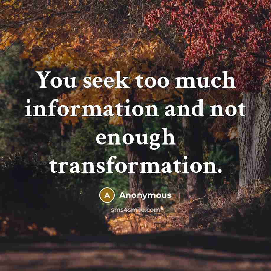 “You seek too much information and not enough transformation.” quote by Anonymous