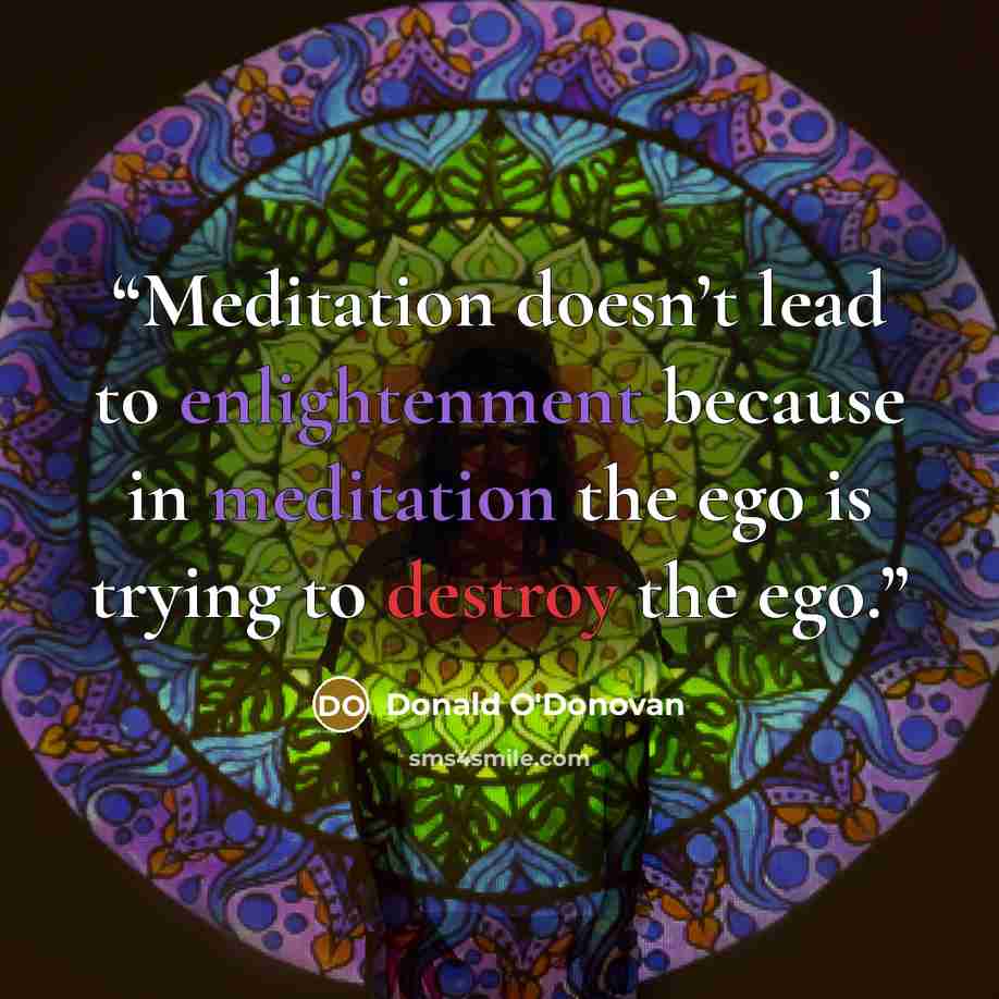 “Meditation doesn’t lead to enlightenment because in meditation the ego is trying to destroy the ego.” quote by Donald O'Donovan