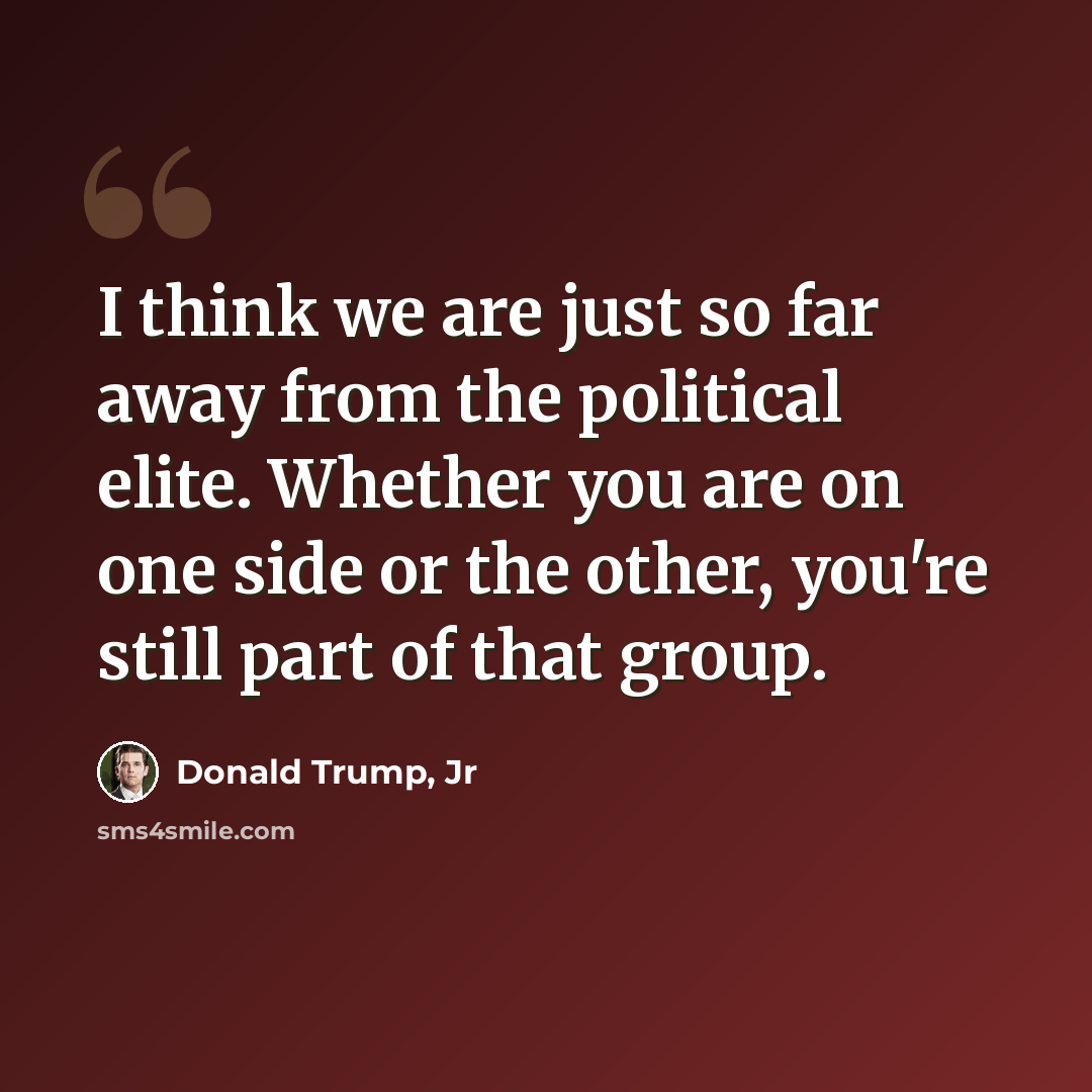 “I think we are just so far away from the political elite. Whether you are on one side or the other, you're still part of that group.” quote by Donald Trump, Jr