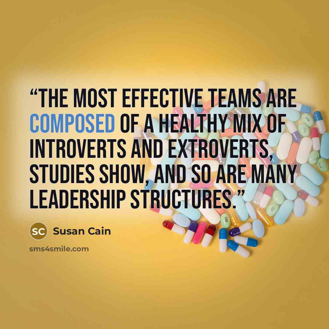 “The most effective teams are composed of a healthy mix of introverts and extroverts, studies show, and so are many leadership structures.” quote by Susan Cain