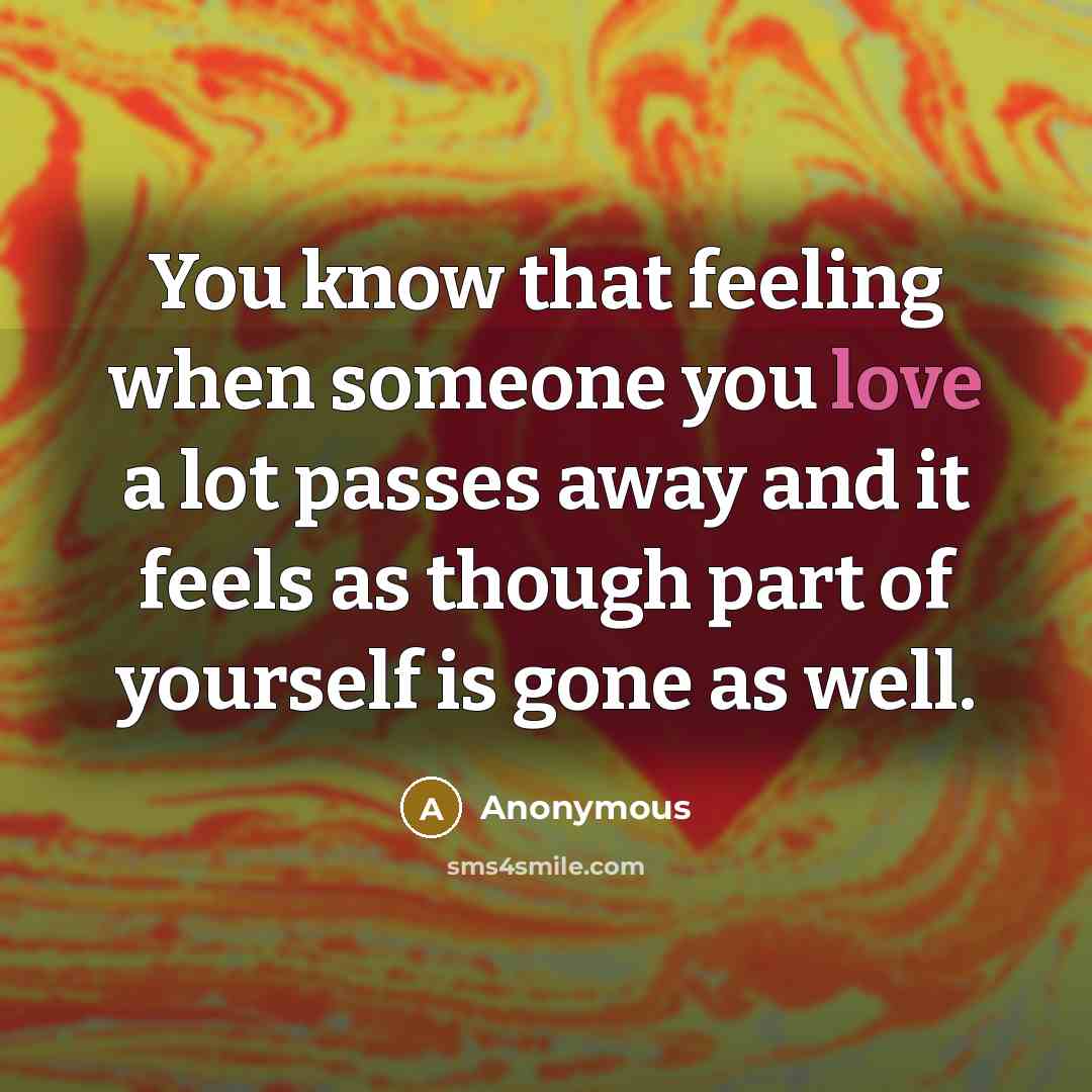 “You know that feeling when someone you love a lot passes away and it feels as though part of yourself is gone as well.” quote by Anonymous