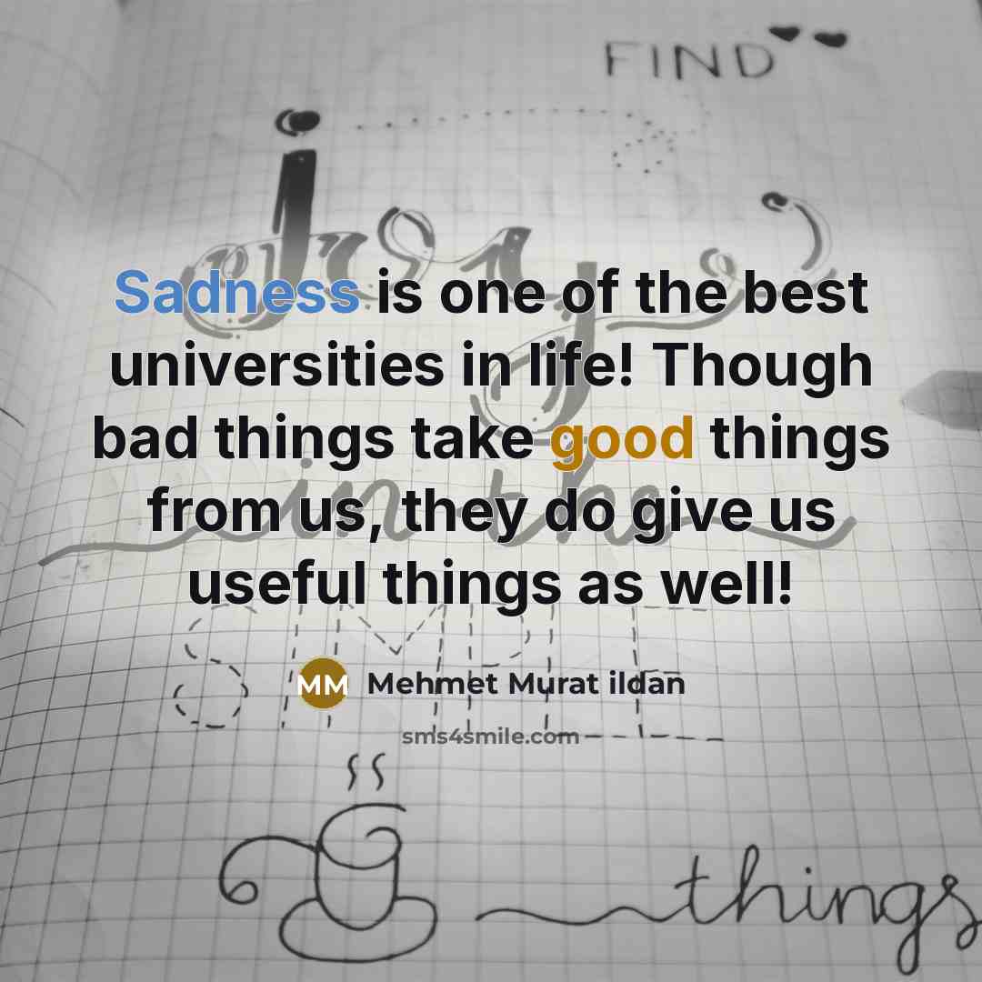 “Sadness is one of the best universities in life! Though bad things take good things from us, they do give us useful things as well!” quote by Mehmet Murat Ildan