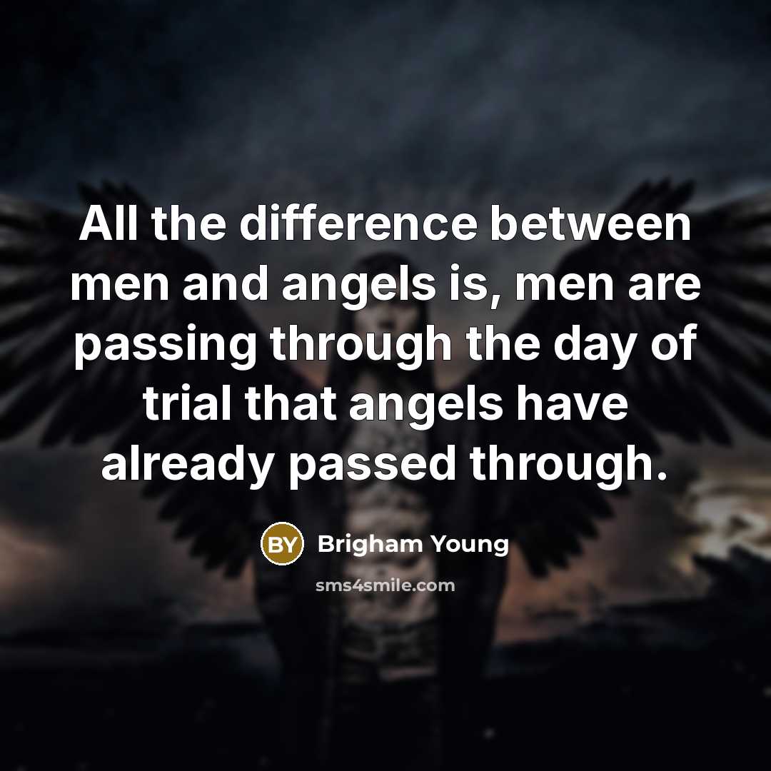 “All the difference between men and angels is, men are passing through the day of trial that angels have already passed through.” quote by Brigham Young