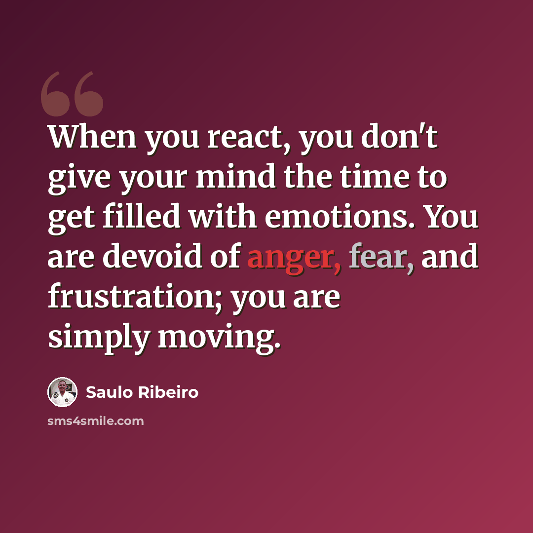 “When you react, you don't give your mind the time to get filled with emotions. You are devoid of anger, fear, and frustration; you are simply moving.” quote by Saulo Ribeiro