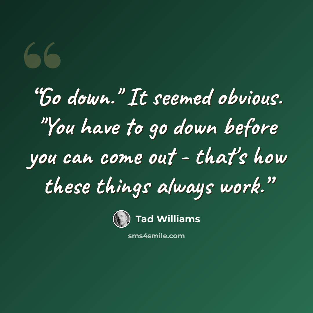 “Go down." It seemed obvious. "You have to go down before you can come out - that's how these things always work.” quote by Tad Williams