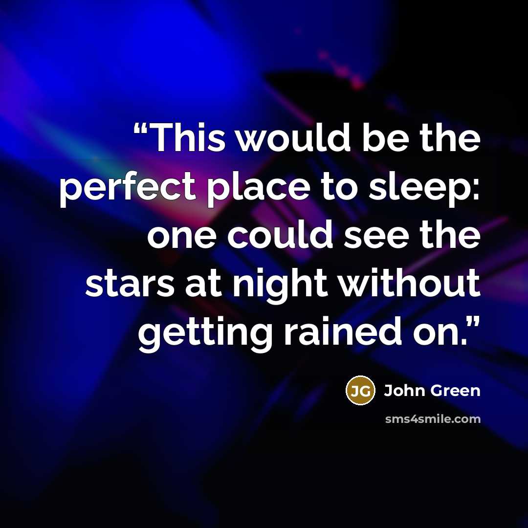 “This would be the perfect place to sleep: one could see the stars at night without getting rained on.” quote by John Green