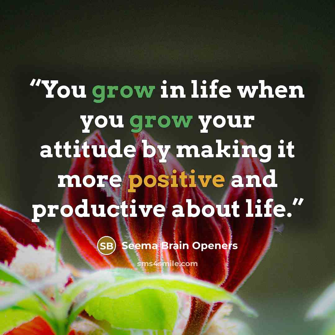 “You grow in life when you grow your attitude by making it more positive and productive about life.” quote by Seema Brain Openers