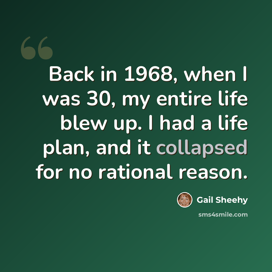 “Back in 1968, when I was 30, my entire life blew up. I had a life plan, and it collapsed for no rational reason.” quote by Gail Sheehy