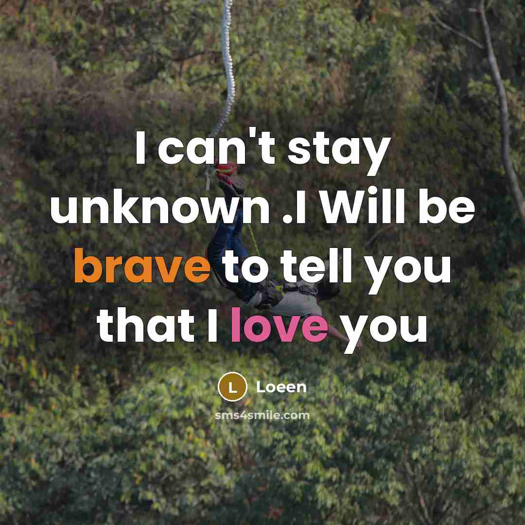 “I can't stay unknown .I Will be brave to tell you that I love you” quote by Loeen