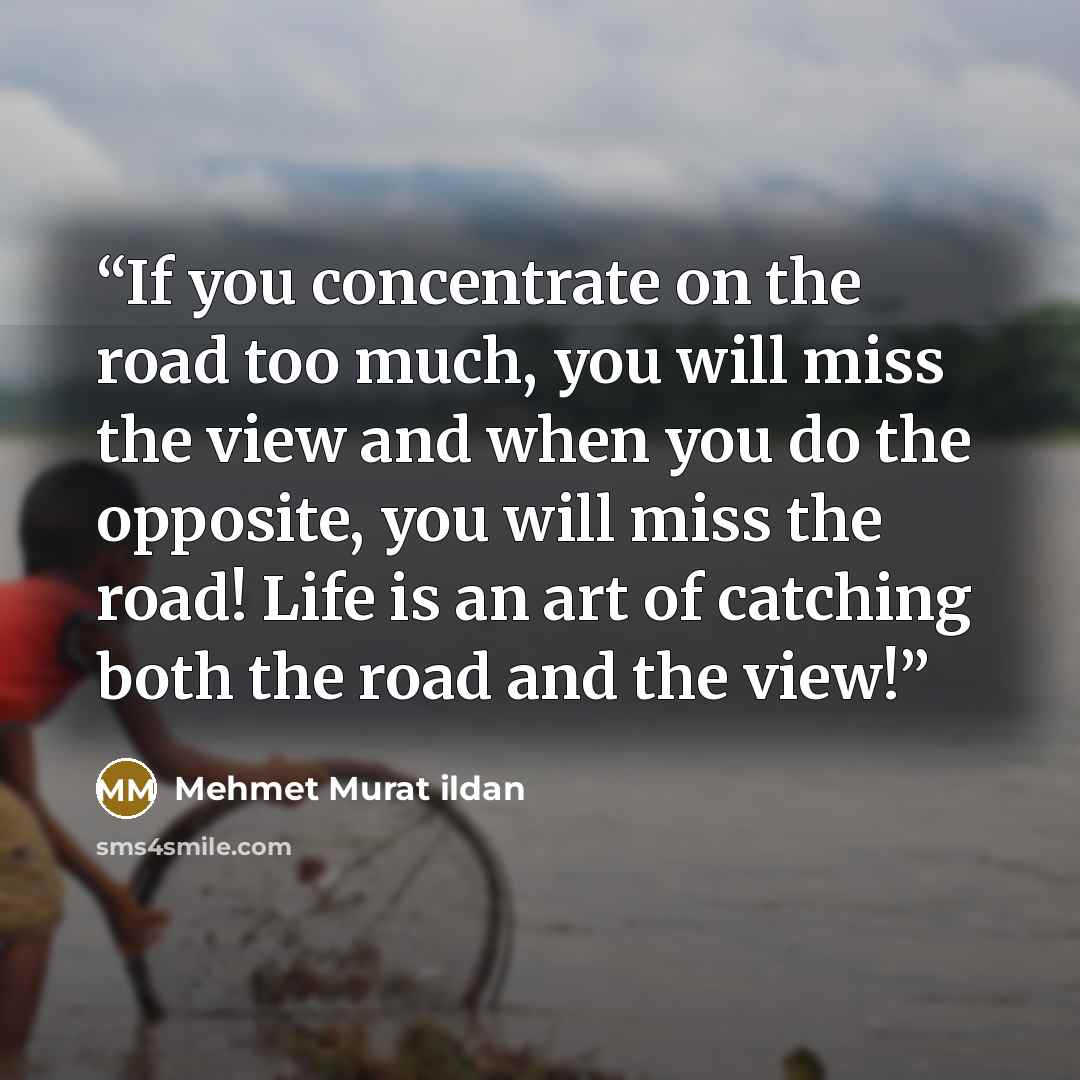 “If you concentrate on the road too much, you will miss the view and when you do the opposite, you will miss the road! Life is an art of catching both the road and the view!” quote by Mehmet Murat ildan