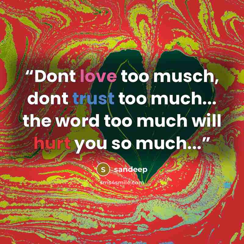 “Dont love too musch, dont trust too much... the word too much will hurt you so much...” quote by Sandeep