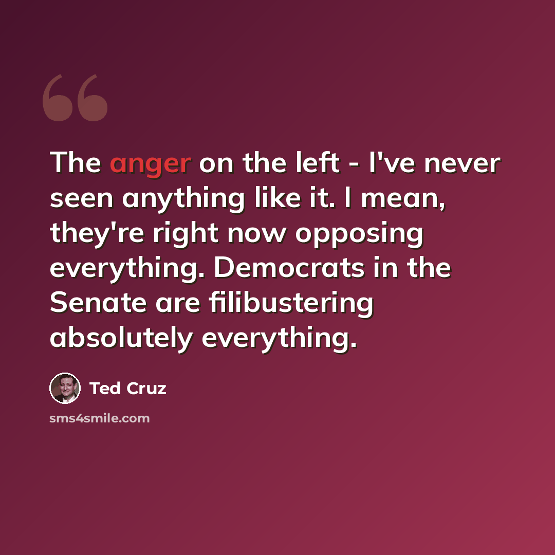 “The anger on the left - I've never seen anything like it. I mean, they're right now opposing everything. Democrats in the Senate are filibustering absolutely everything.” quote by Ted Cruz