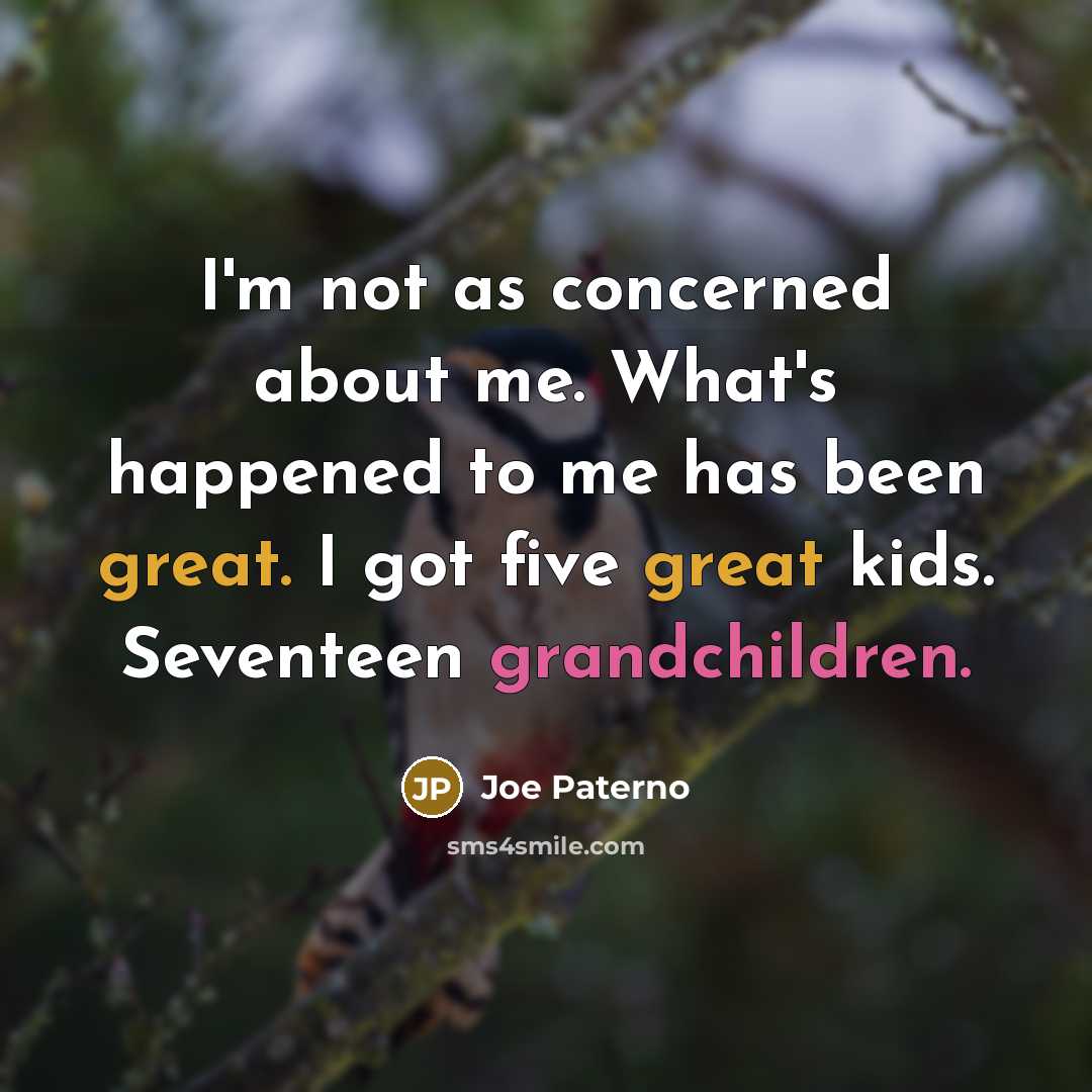 “I'm not as concerned about me. What's happened to me has been great. I got five great kids. Seventeen grandchildren.” quote by Joe Paterno