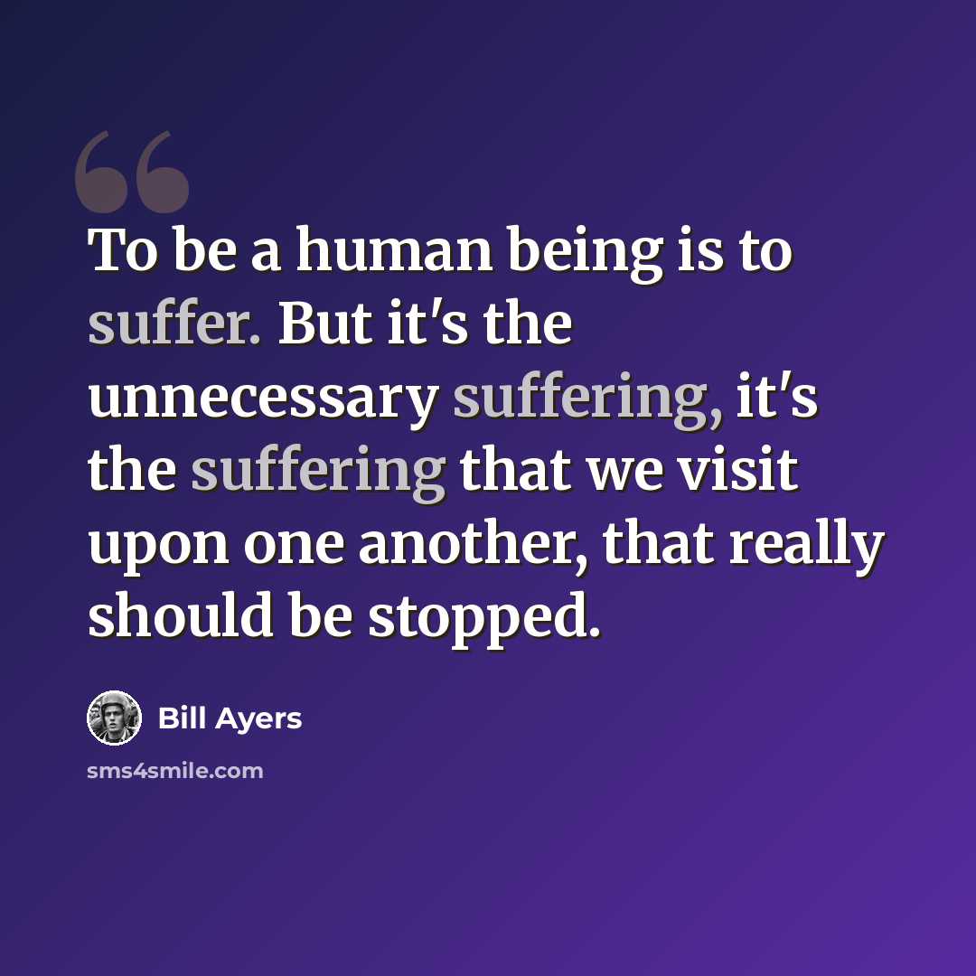 “To be a human being is to suffer. But it's the unnecessary suffering, it's the suffering that we visit upon one another, that really should be stopped.” quote by Bill Ayers