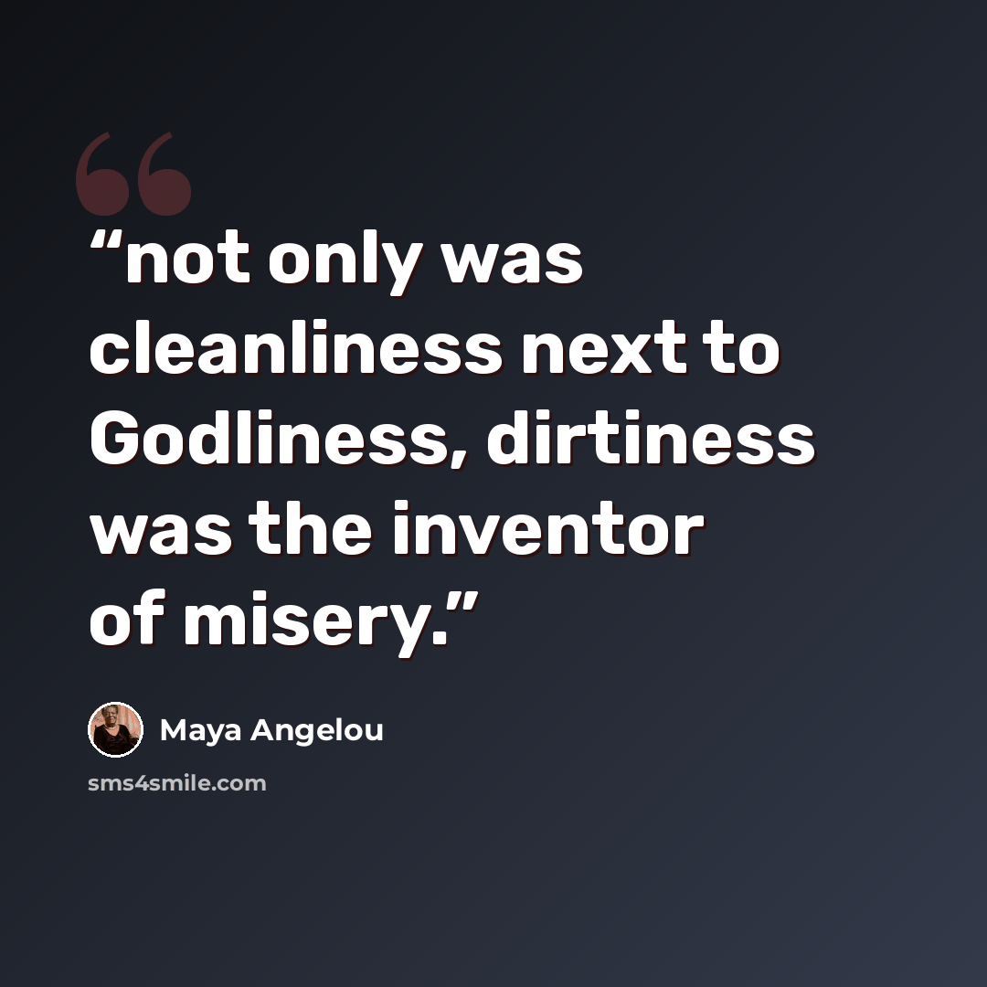 “not only was cleanliness next to Godliness, dirtiness was the inventor of misery.” quote by Maya Angelou