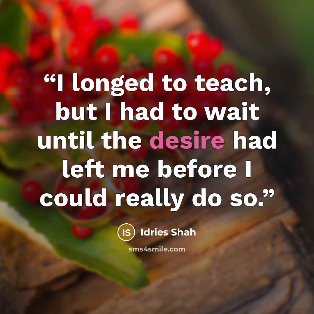 “I longed to teach, but I had to wait until the desire had left me before I could really do so.” quote by Idries Shah