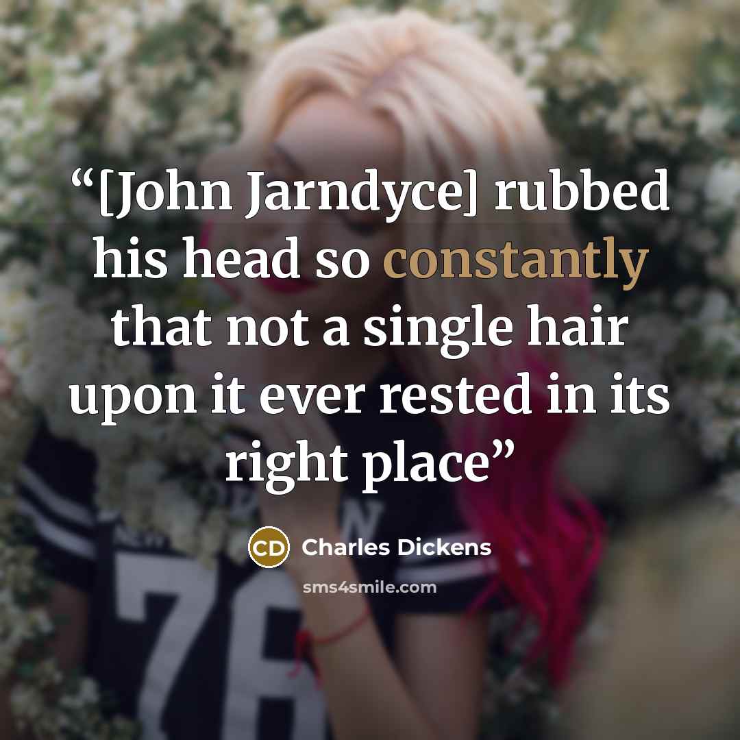 “[John Jarndyce] rubbed his head so constantly that not a single hair upon it ever rested in its right place” quote by Charles Dickens
