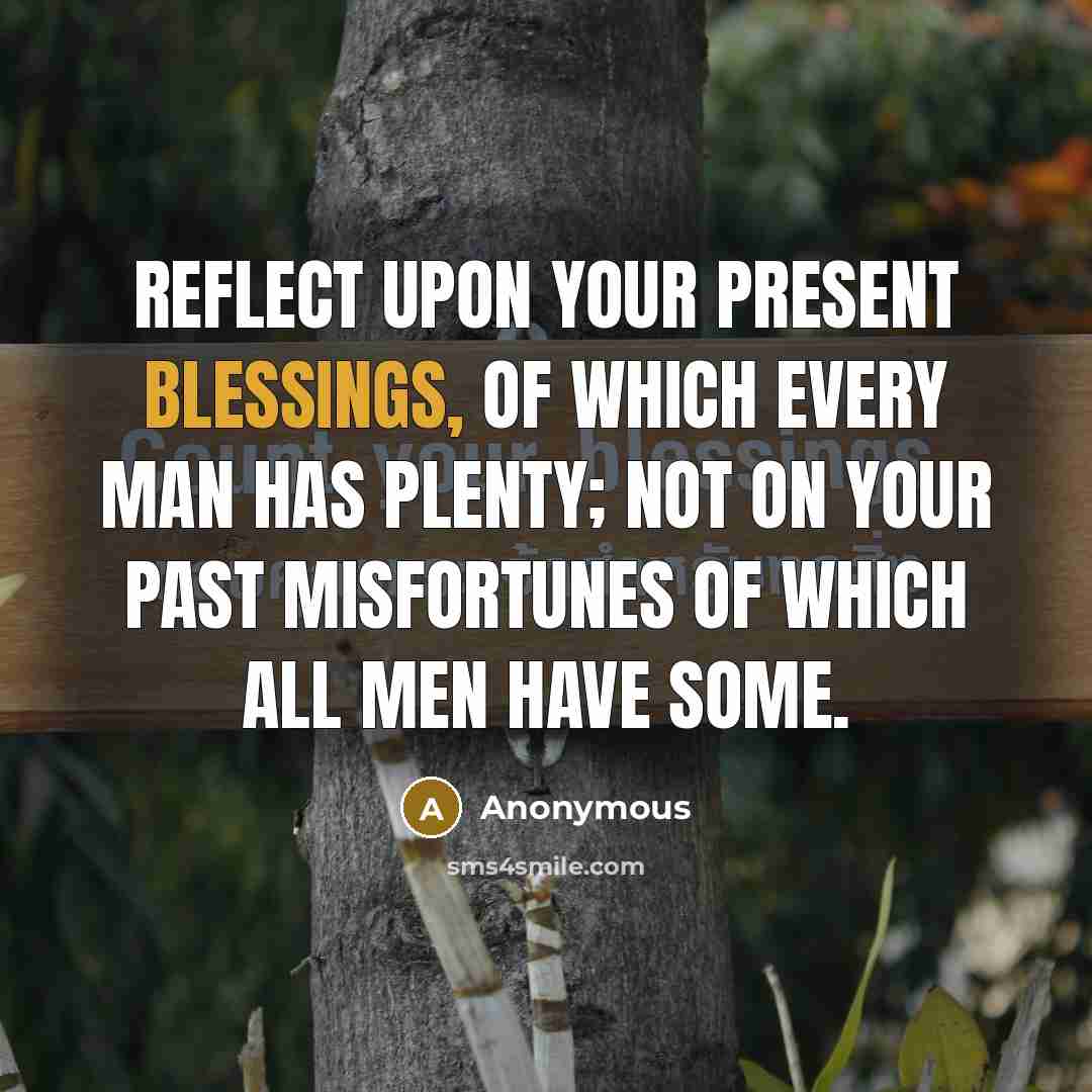 “Reflect upon your present blessings, of which every man has plenty; not on your past misfortunes of which all men have some.” quote by Anonymous