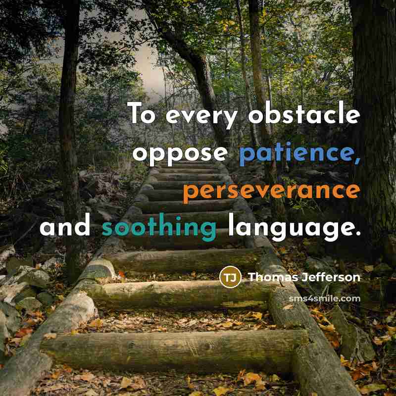 “To every obstacle oppose patience, perseverance and soothing language.” quote by Thomas Jefferson