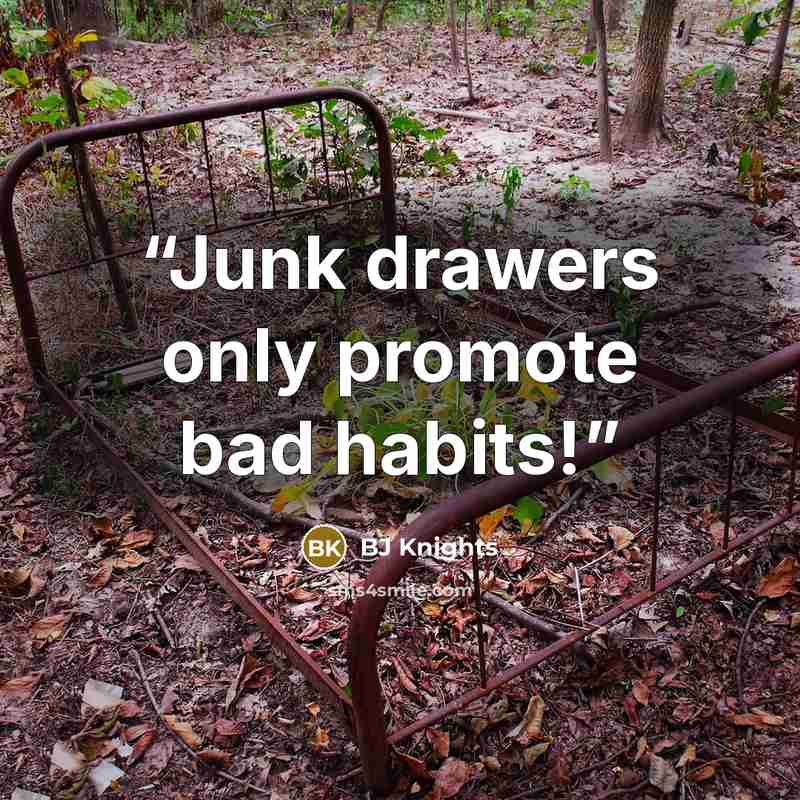 “Junk drawers only promote bad habits!” quote by BJ Knights