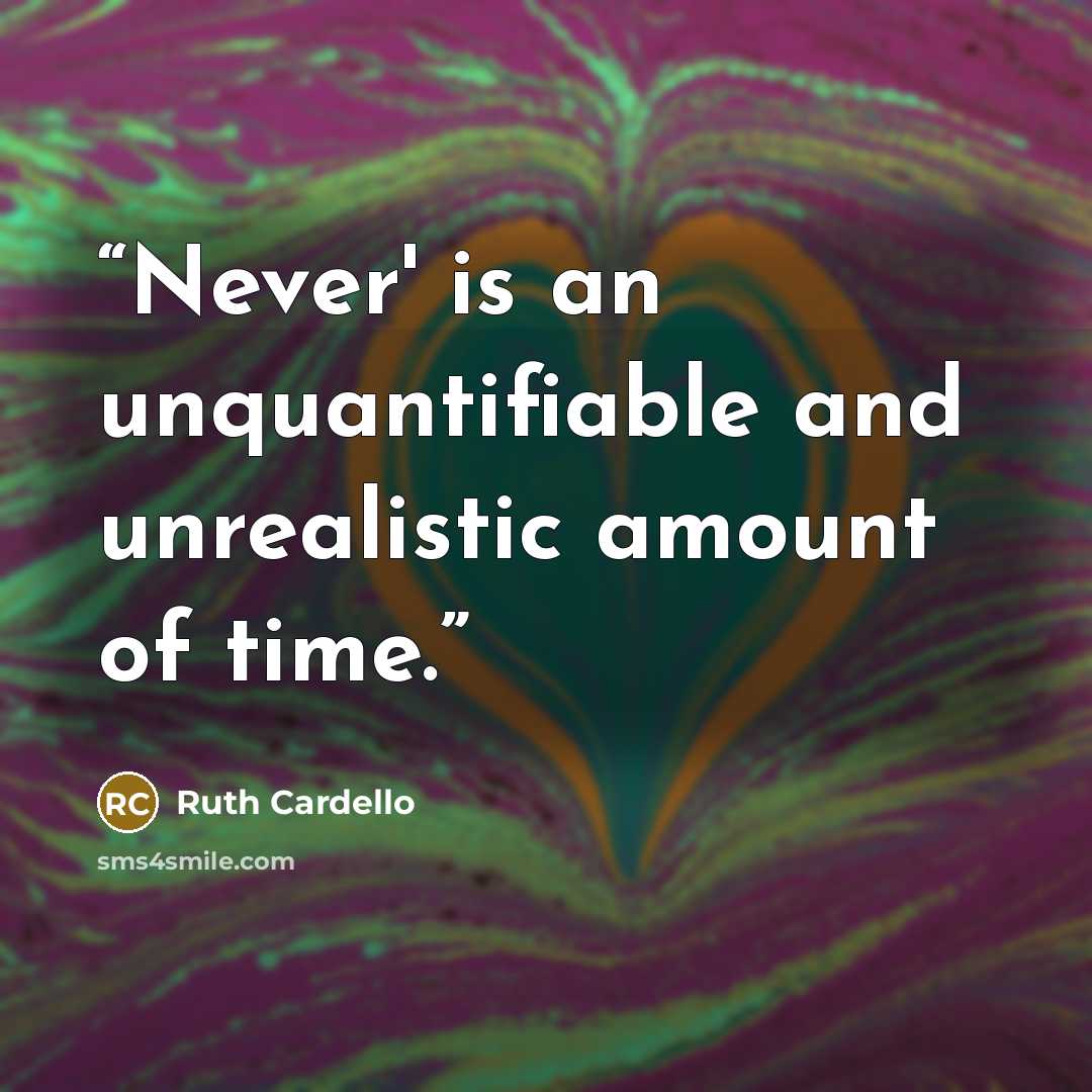 “Never' is an unquantifiable and unrealistic amount of time.” quote by Ruth Cardello