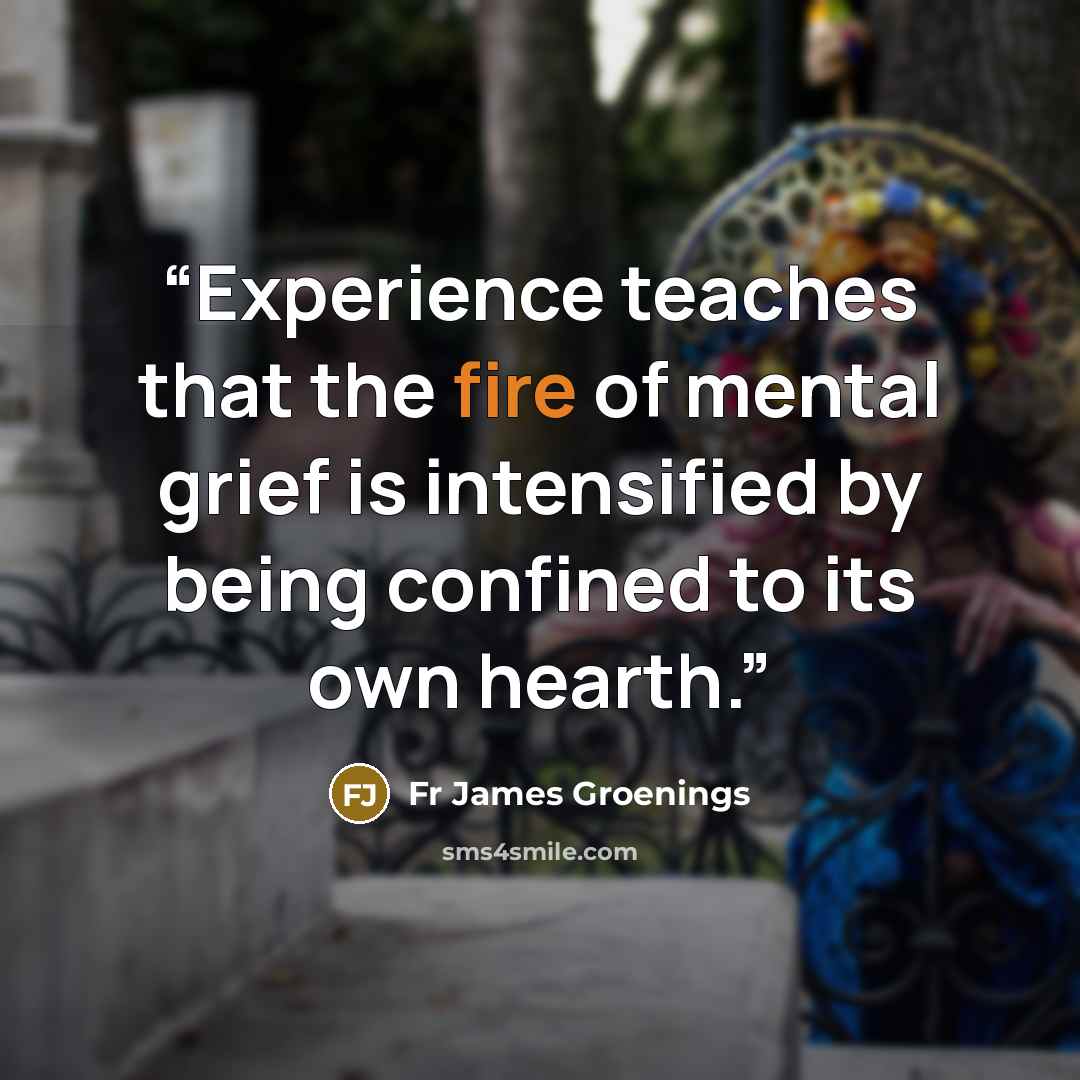“Experience teaches that the fire of mental grief is intensified by being confined to its own hearth.” quote by Fr James Groenings