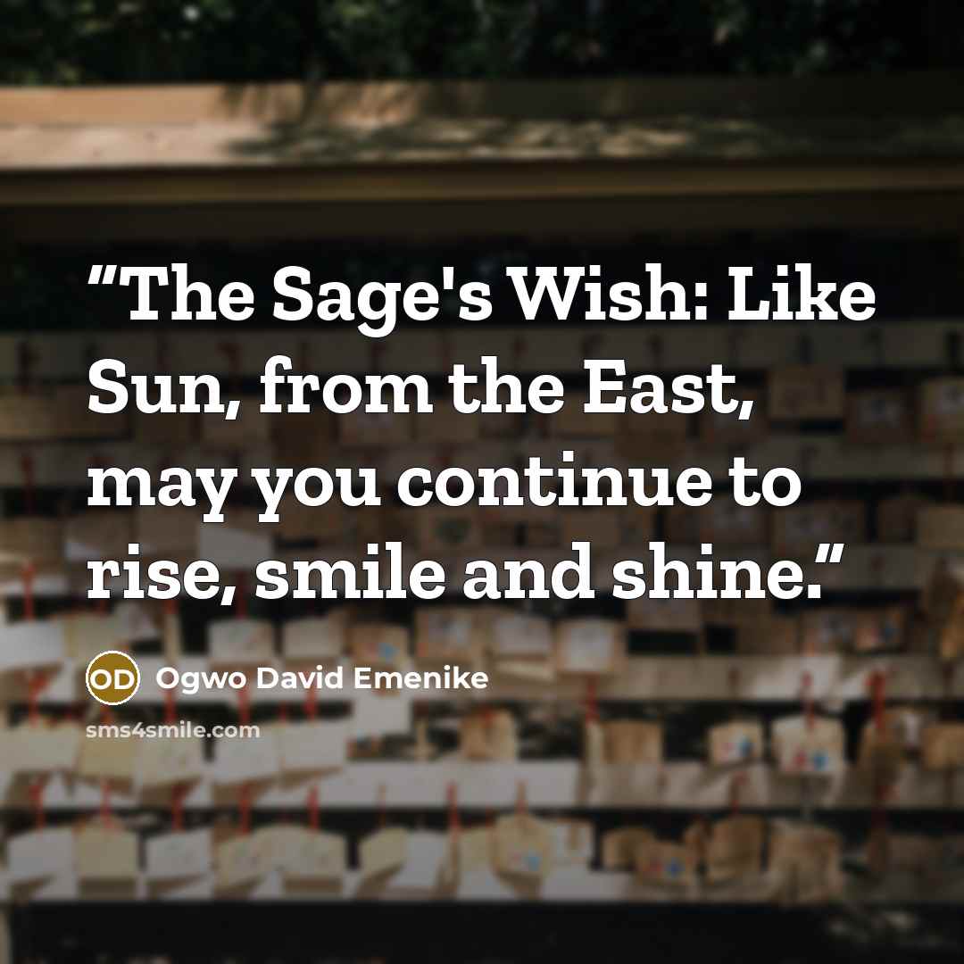 “The Sage's Wish: Like Sun, from the East, may you continue to rise, smile and shine.” quote by Ogwo David Emenike
