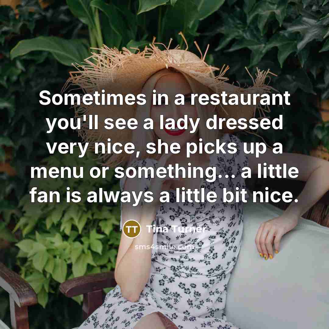 “Sometimes in a restaurant you'll see a lady dressed very nice, she picks up a menu or something... a little fan is always a little bit nice.” quote by Tina Turner