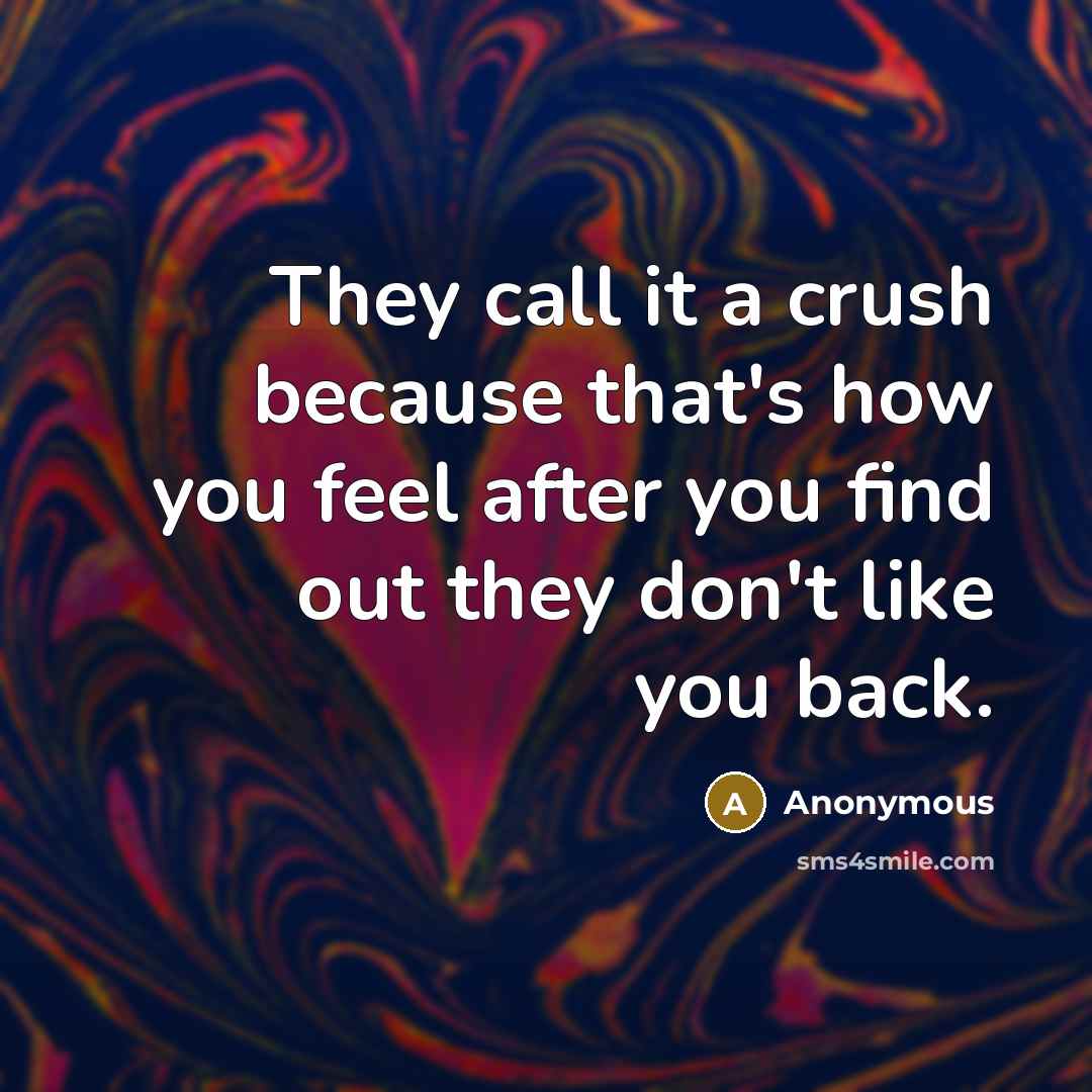 “They call it a crush because that's how you feel after you find out they don't like you back.” quote by Anonymous