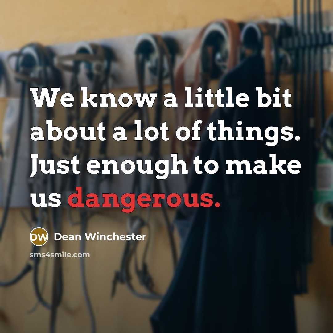 “We know a little bit about a lot of things. Just enough to make us dangerous.” quote by Dean Winchester