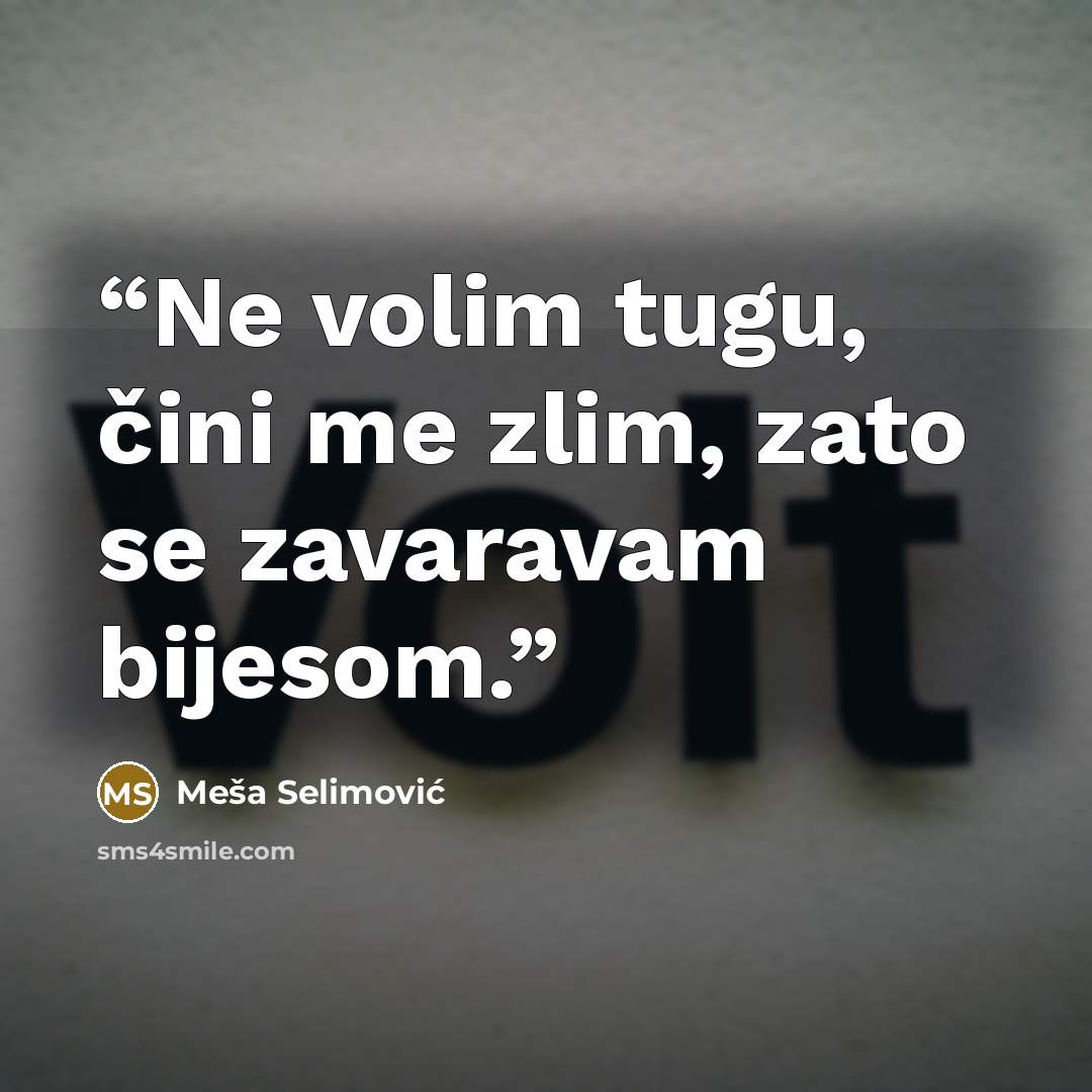 “Ne volim tugu, čini me zlim, zato se zavaravam bijesom.” quote by Meša Selimović