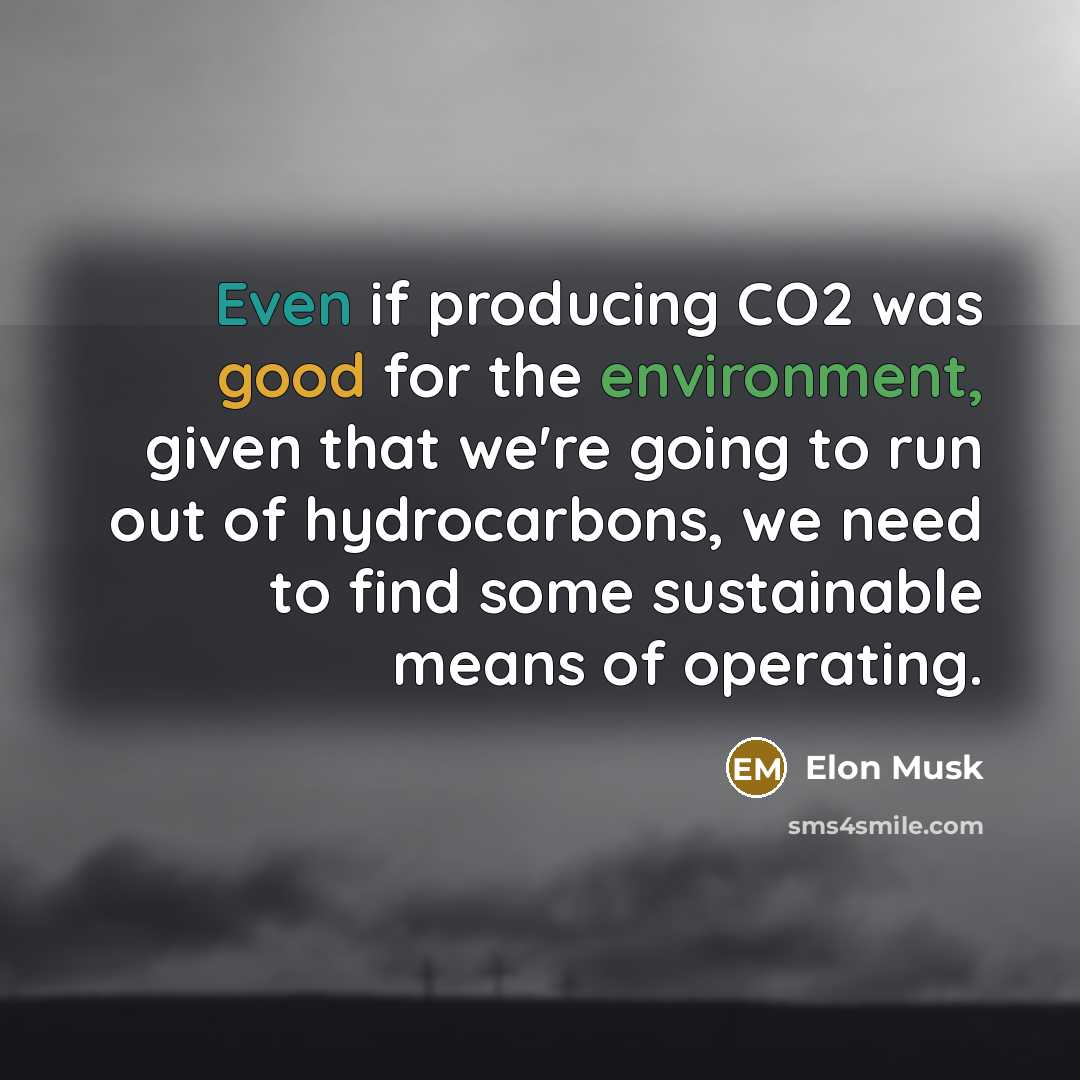 “Even if producing CO2 was good for the environment, given that we're going to run out of hydrocarbons, we need to find some sustainable means of operating.” quote by Elon Musk