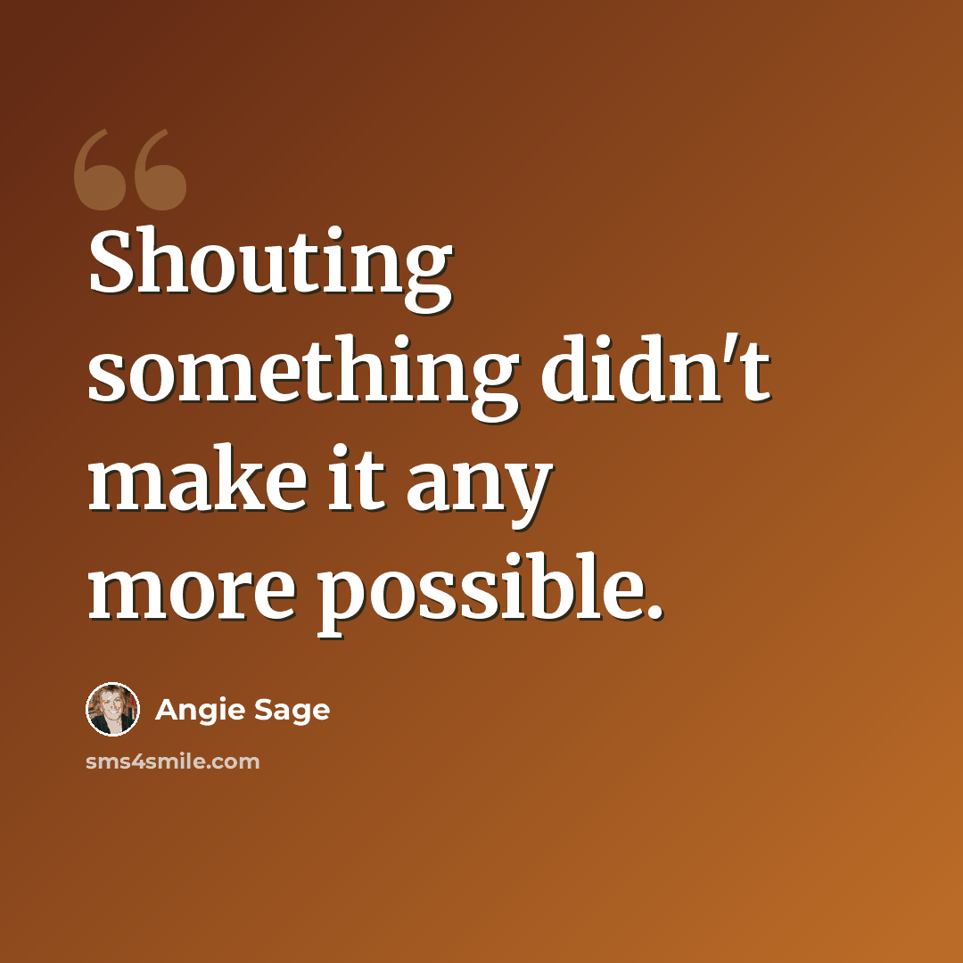 “Shouting something didn't make it any more possible.” quote by Angie Sage