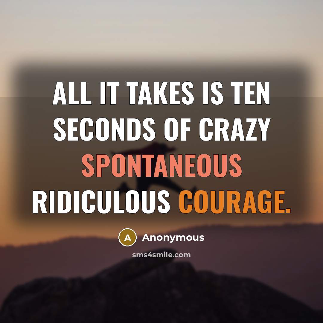 “All it takes is ten seconds of Crazy Spontaneous Ridiculous Courage.” quote by Anonymous