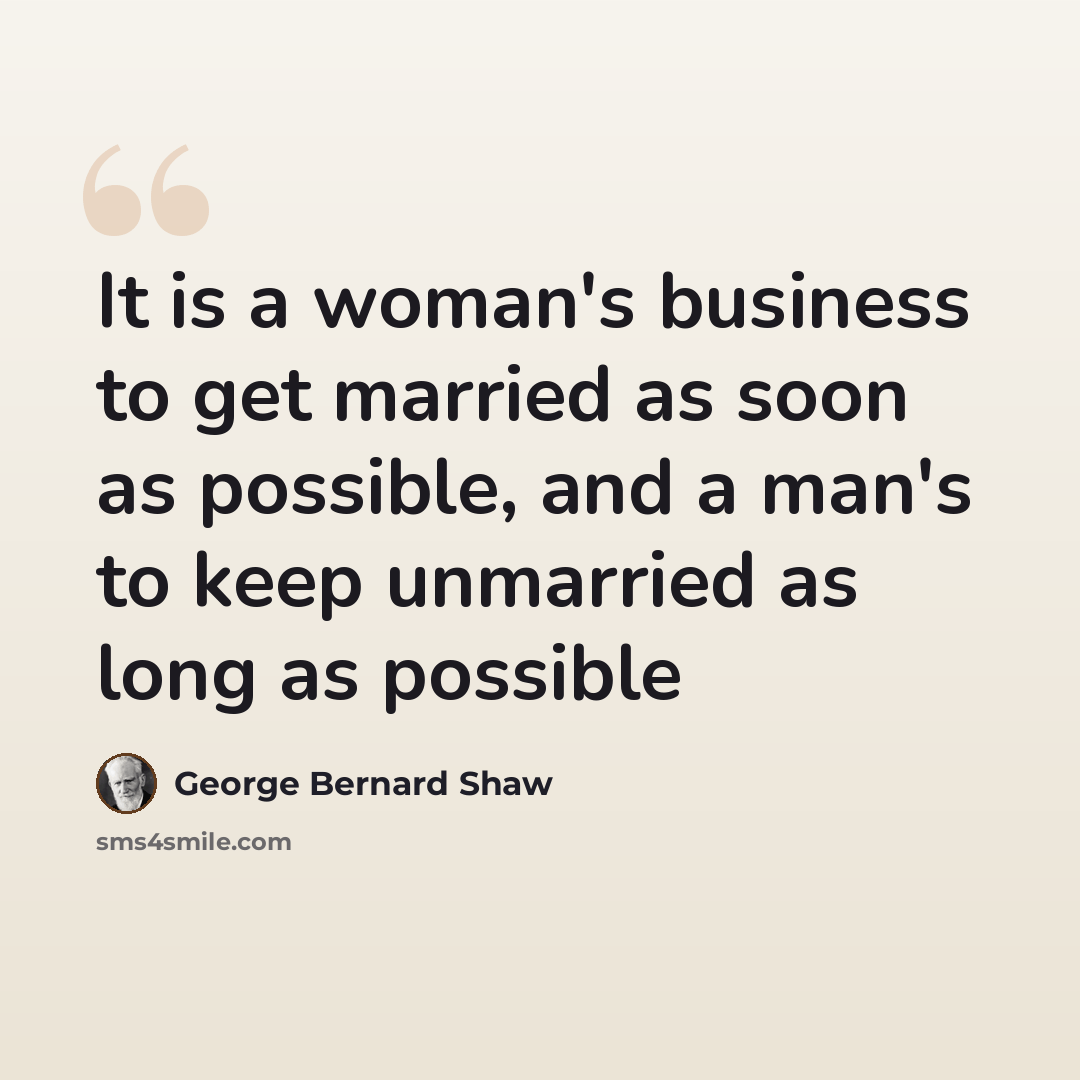 “It is a woman's business to get married as soon as possible, and a man's to keep unmarried as long as possible” quote by George Bernard Shaw
