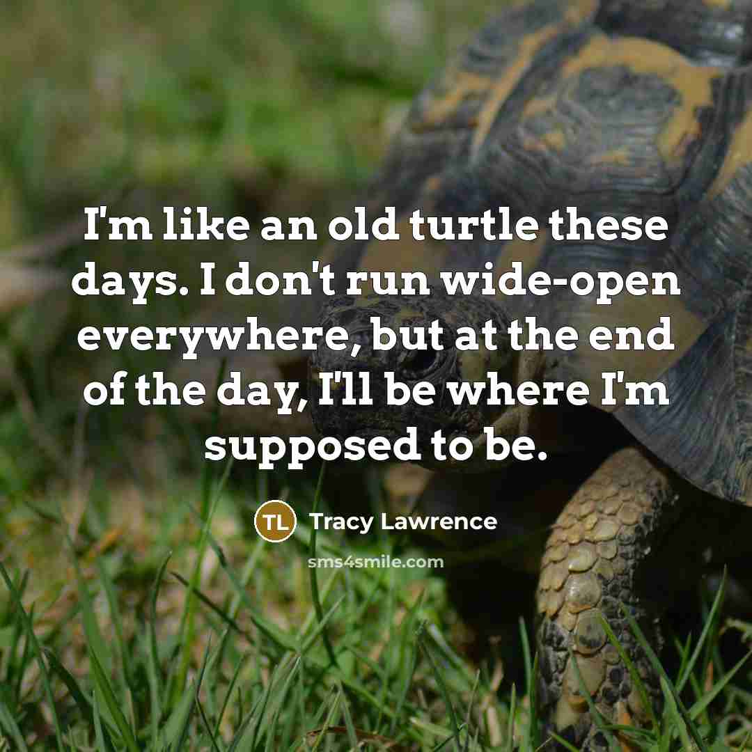 “I'm like an old turtle these days. I don't run wide-open everywhere, but at the end of the day, I'll be where I'm supposed to be.” quote by Tracy Lawrence