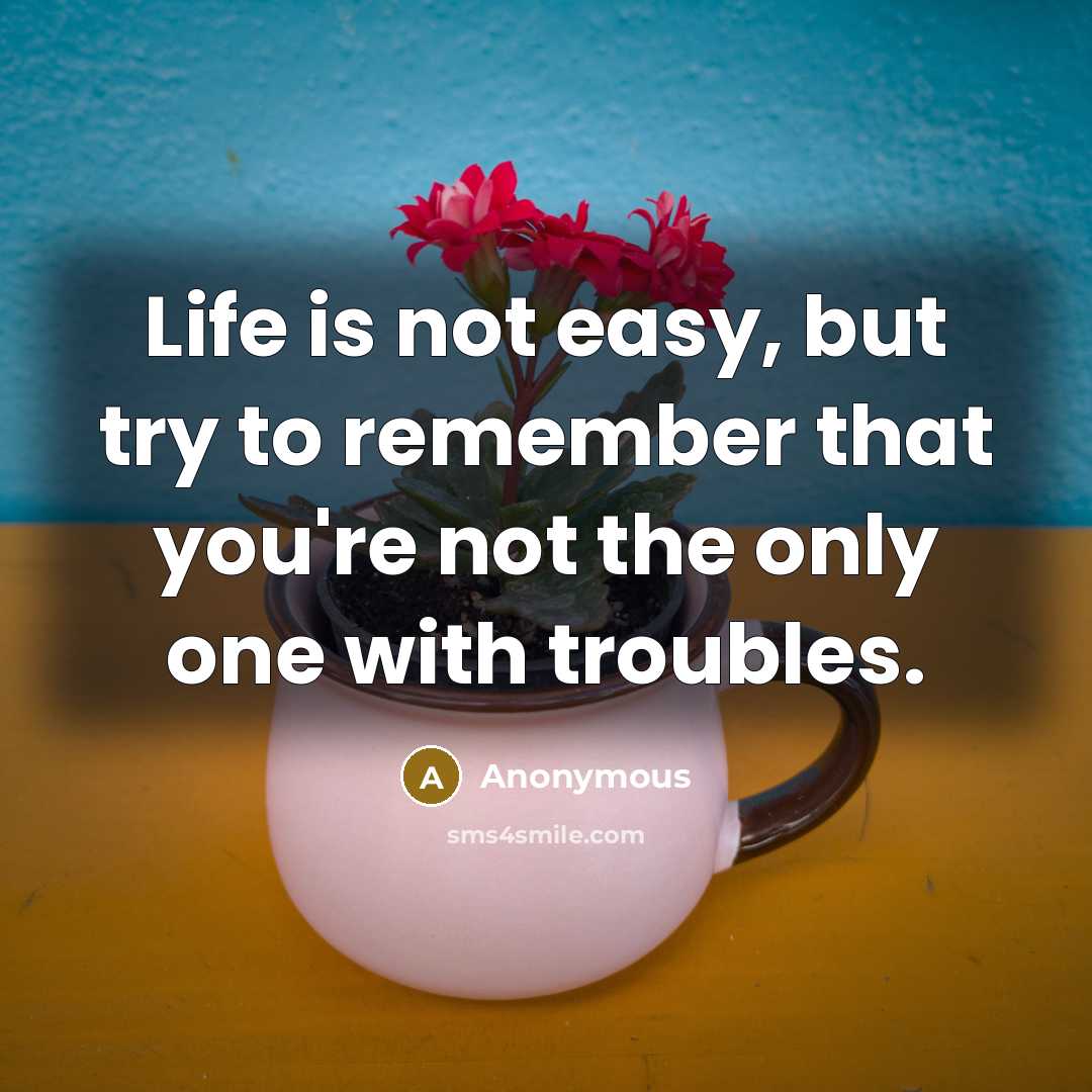 “Life is not easy, but try to remember that you're not the only one with troubles.” quote by Anonymous