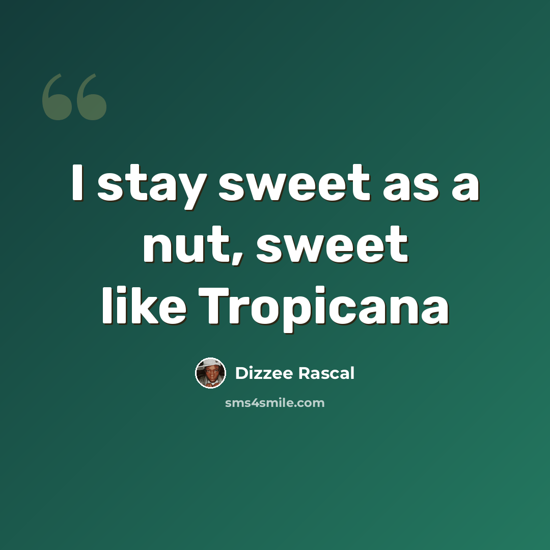 “I stay sweet as a nut, sweet like Tropicana” quote by Dizzee Rascal