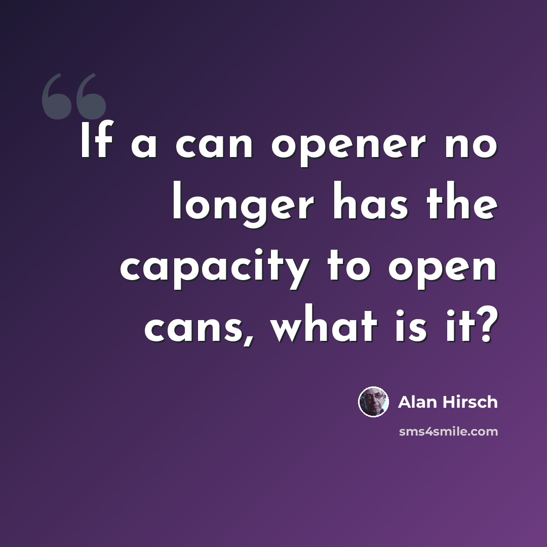 “If a can opener no longer has the capacity to open cans, what is it?” quote by Alan Hirsch