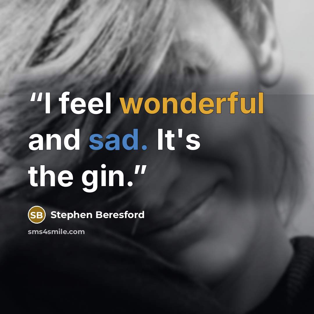 “I feel wonderful and sad. It's the gin.” quote by Stephen Beresford