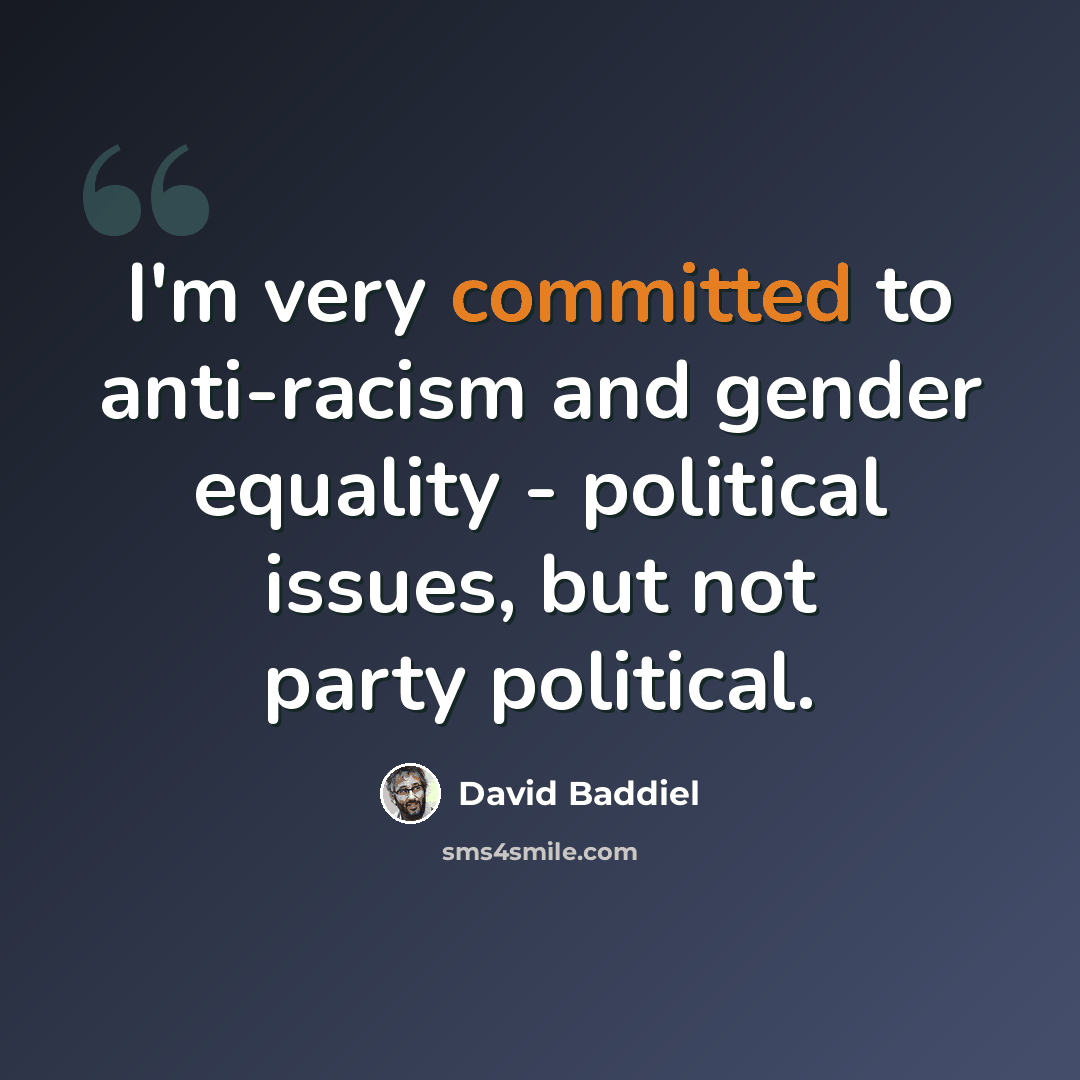 “I'm very committed to anti-racism and gender equality - political issues, but not party political.” quote by David Baddiel