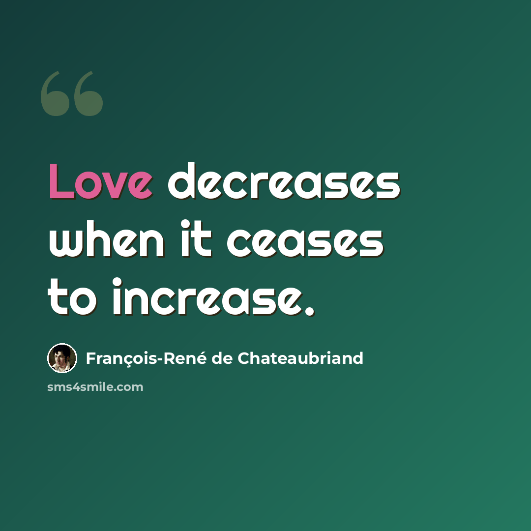 “Love decreases when it ceases to increase.” quote by François-René de Chateaubriand