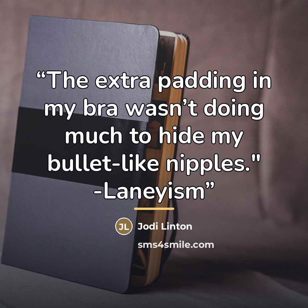“The extra padding in my bra wasn’t doing much to hide my bullet-like nipples." -Laneyism” quote by Jodi Linton
