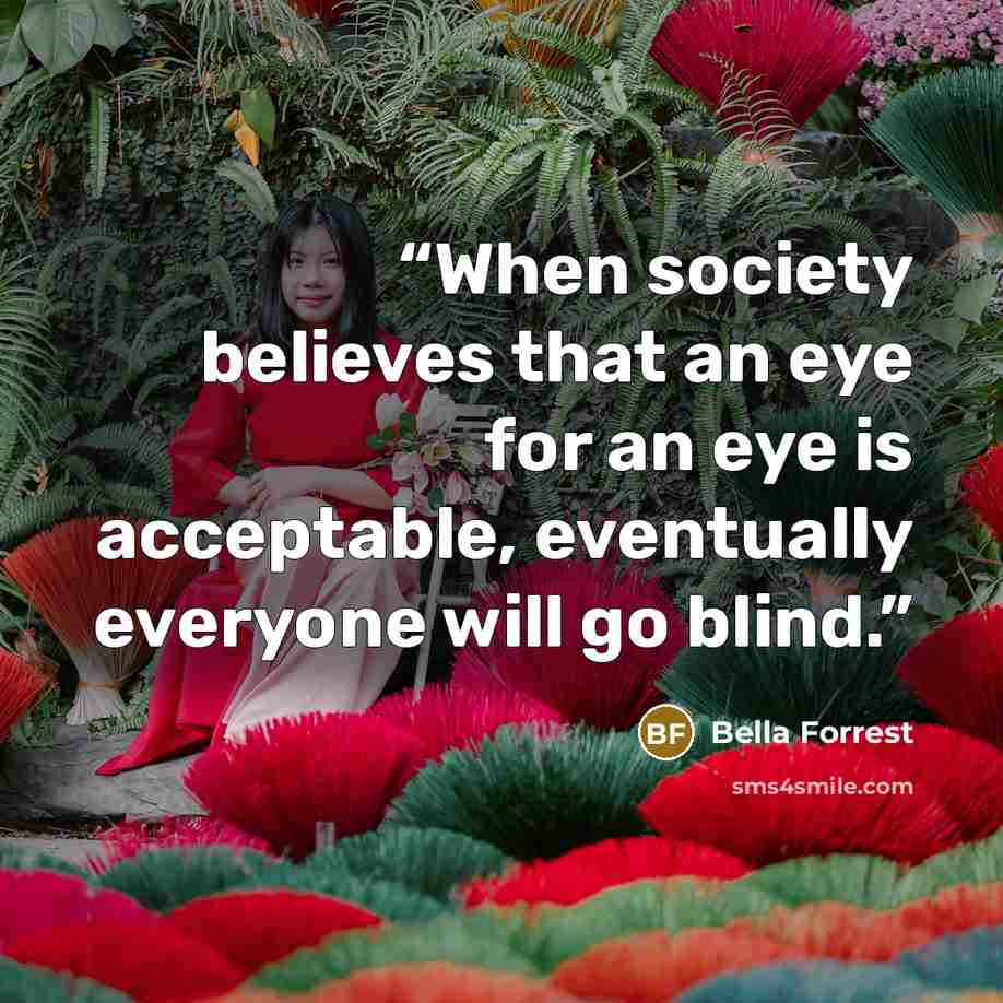 “When society believes that an eye for an eye is acceptable, eventually everyone will go blind.” quote by Bella Forrest