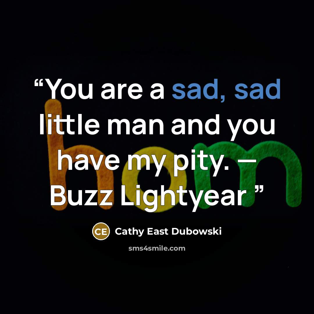 “You are a sad, sad little man and you have my pity. — Buzz Lightyear” quote by Cathy East Dubowski