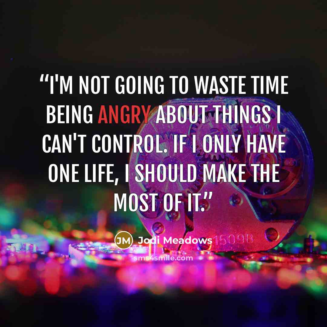 “I'm not going to waste time being angry about things I can't control. If I only have one life, I should make the most of it.” quote by Jodi Meadows