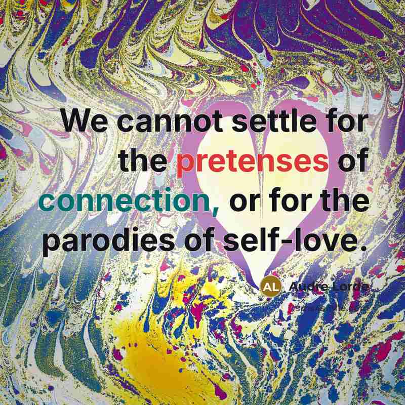 “We cannot settle for the pretenses of connection, or for the parodies of self-love.” quote by Audre Lorde