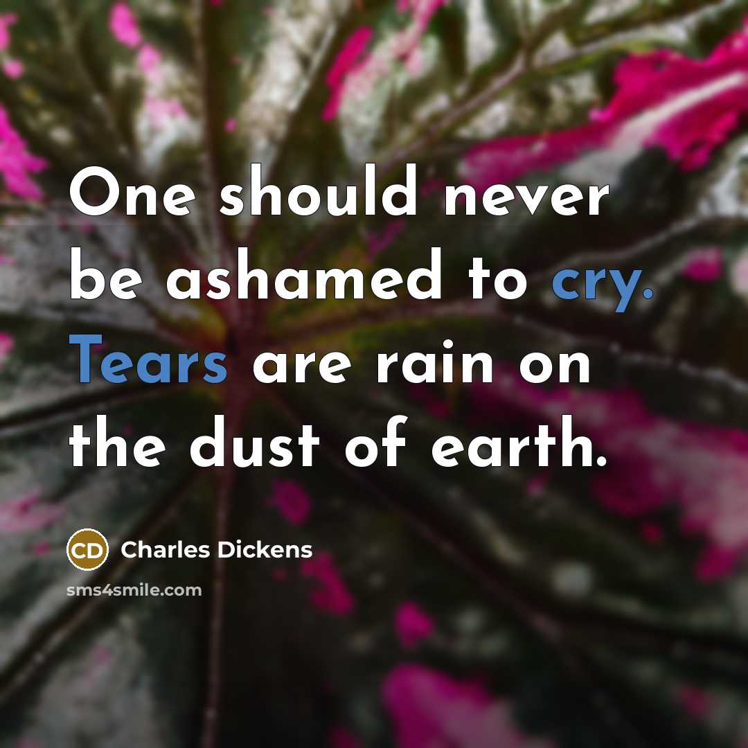 “One should never be ashamed to cry. Tears are rain on the dust of earth.” quote by Charles Dickens