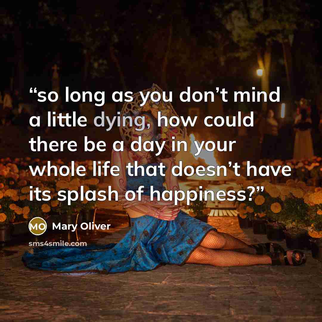 “so long as you don’t mind a little dying, how could there be a day in your whole life that doesn’t have its splash of happiness?” quote by Mary Oliver
